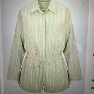 Pistola Striped Drawstring Romper in Light Sage